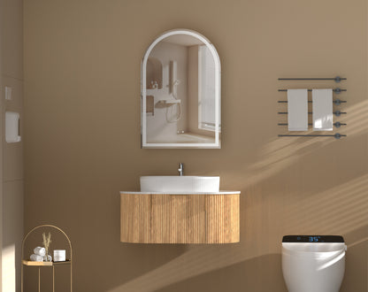 CARYSIL Imperial 600x900mm WALNUT Arch LED Shaving Cabinet