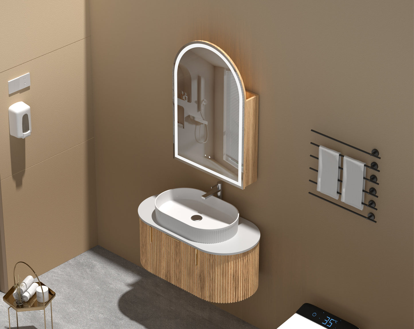 CARYSIL Imperial 600x900mm WALNUT Arch LED Shaving Cabinet