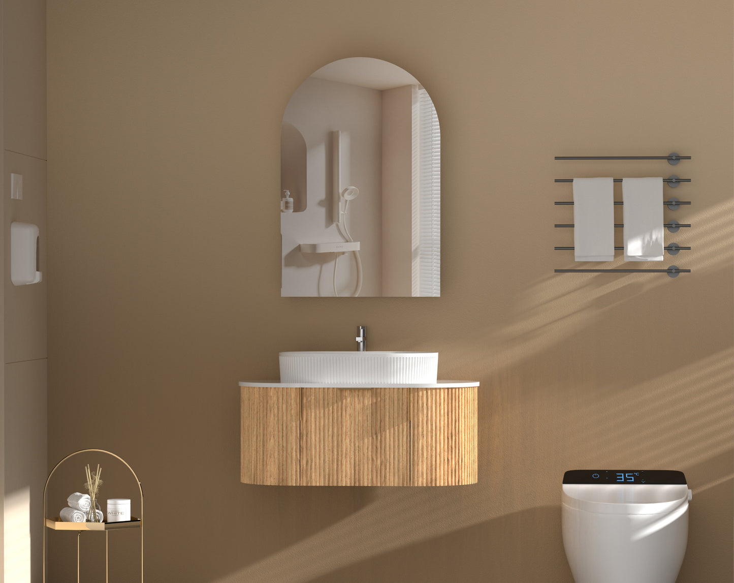 CARYSIL Imperial 600 x900mm WALNUT Arch Shaving Cabinet