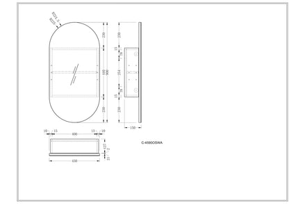 CARYSIL Noble 450x900mm MATTE WHITE Oval Shaving Cabinet
