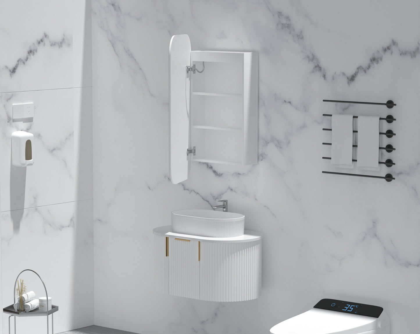 CARYSIL EARLS 450x900mm MATTE WHITE Squircle LED Shaving Cabinet