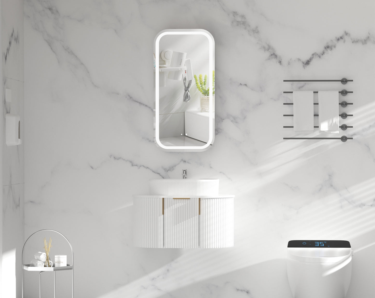 CARYSIL EARLS 450x900mm MATTE WHITE Squircle LED Shaving Cabinet