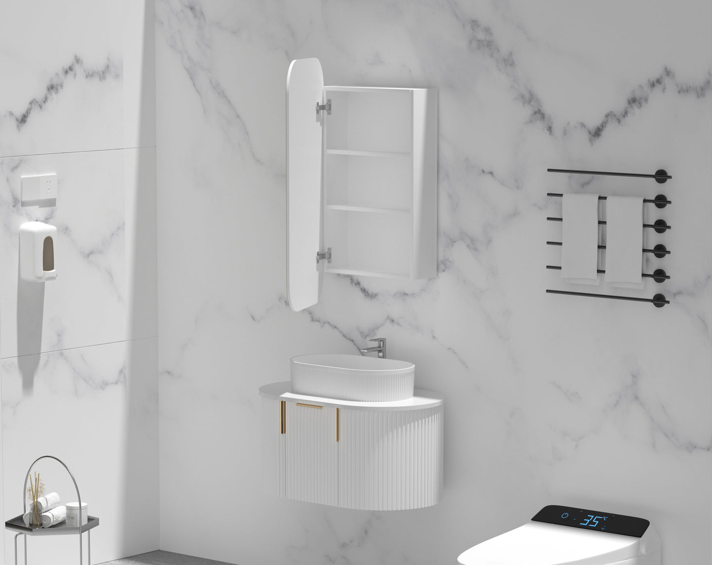 CARYSIL EARLS 450x900mm MATTE WHITE Squircle Shaving Cabinet