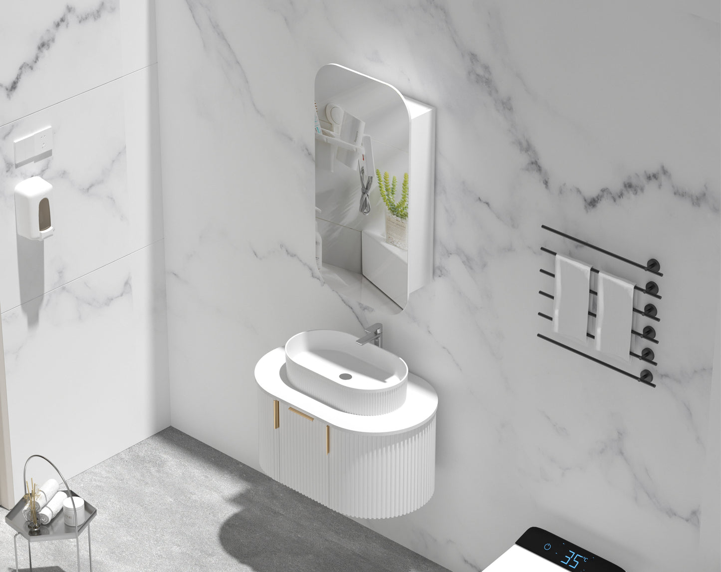 CARYSIL EARLS 450x900mm MATTE WHITE Squircle Shaving Cabinet