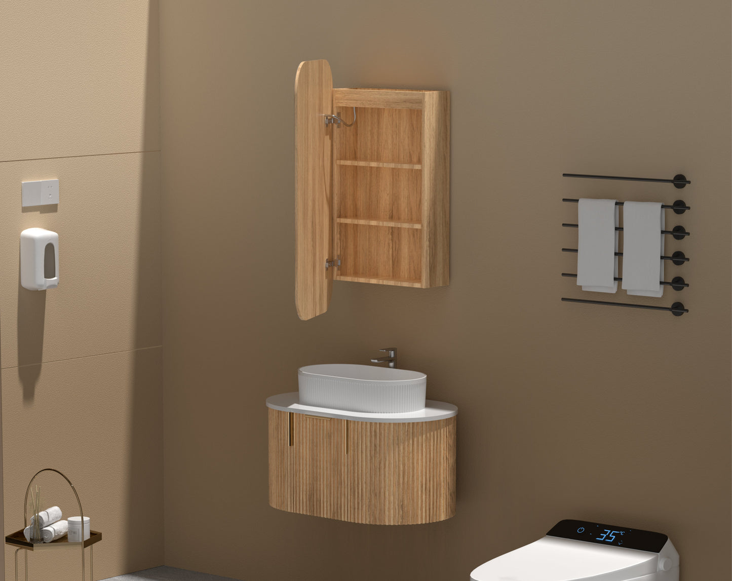 CARYSIL EARLS 450x900mm WALNUT Squircle LED Shaving Cabinet
