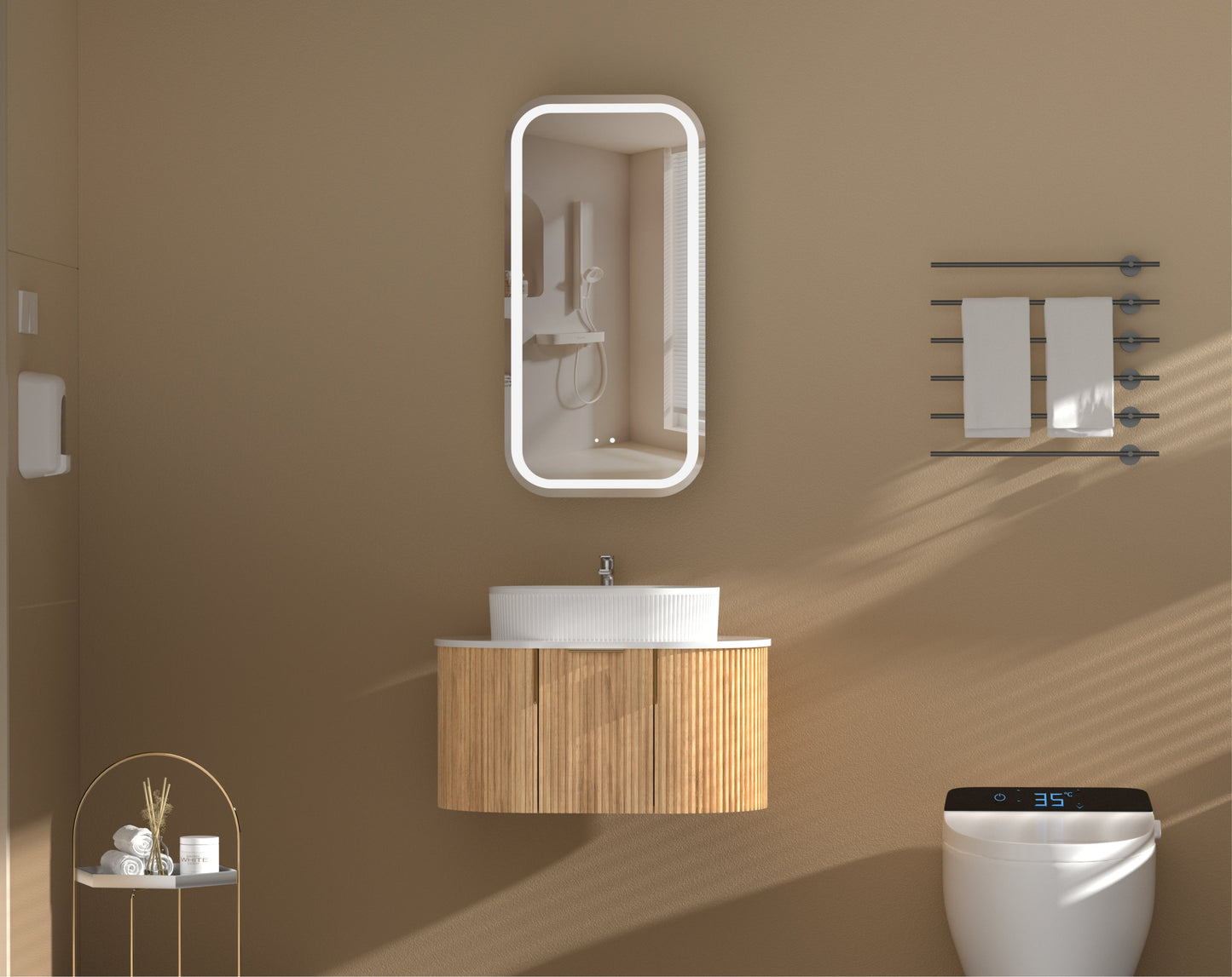 CARYSIL EARLS 450x900mm WALNUT Squircle LED Shaving Cabinet