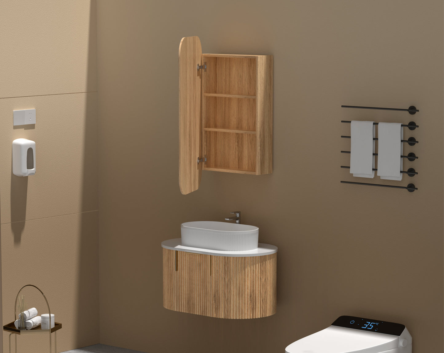 CARYSIL EARLS 450x900mm WALNUT Squircle Shaving Cabinet