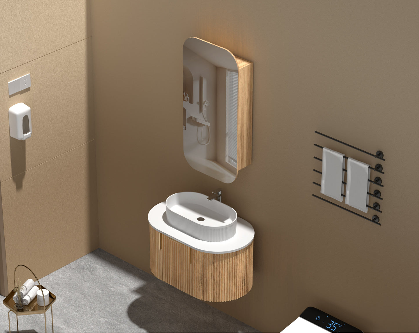 CARYSIL EARLS 450x900mm WALNUT Squircle Shaving Cabinet