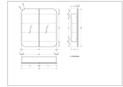 CARYSIL  750x800mm Grand Walnut Shaving Cabinet