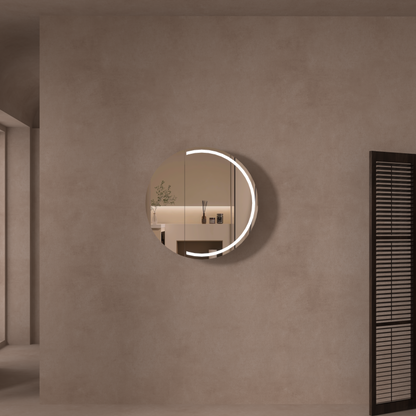 CARYSIL Orbit Series Round  800x800mm Walnut LED Shaving Cabinet