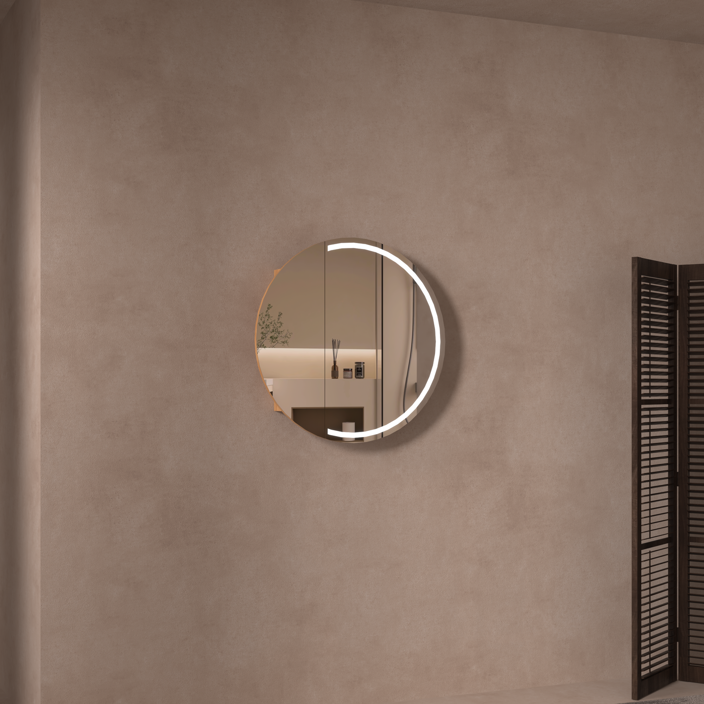 CARYSIL Orbit Series Round  800x800mm Walnut LED Shaving Cabinet