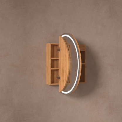 CARYSIL Orbit Series Round  800x800mm Walnut LED Shaving Cabinet