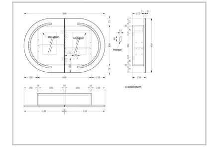 CARYSIL Mystic 900x600mm MATTE WHITE OVAL LED Shaving Cabinet