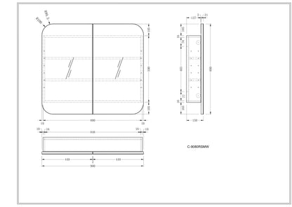 CARYSIL  900x800mm Grand MATTE WHITE Shaving Cabinet