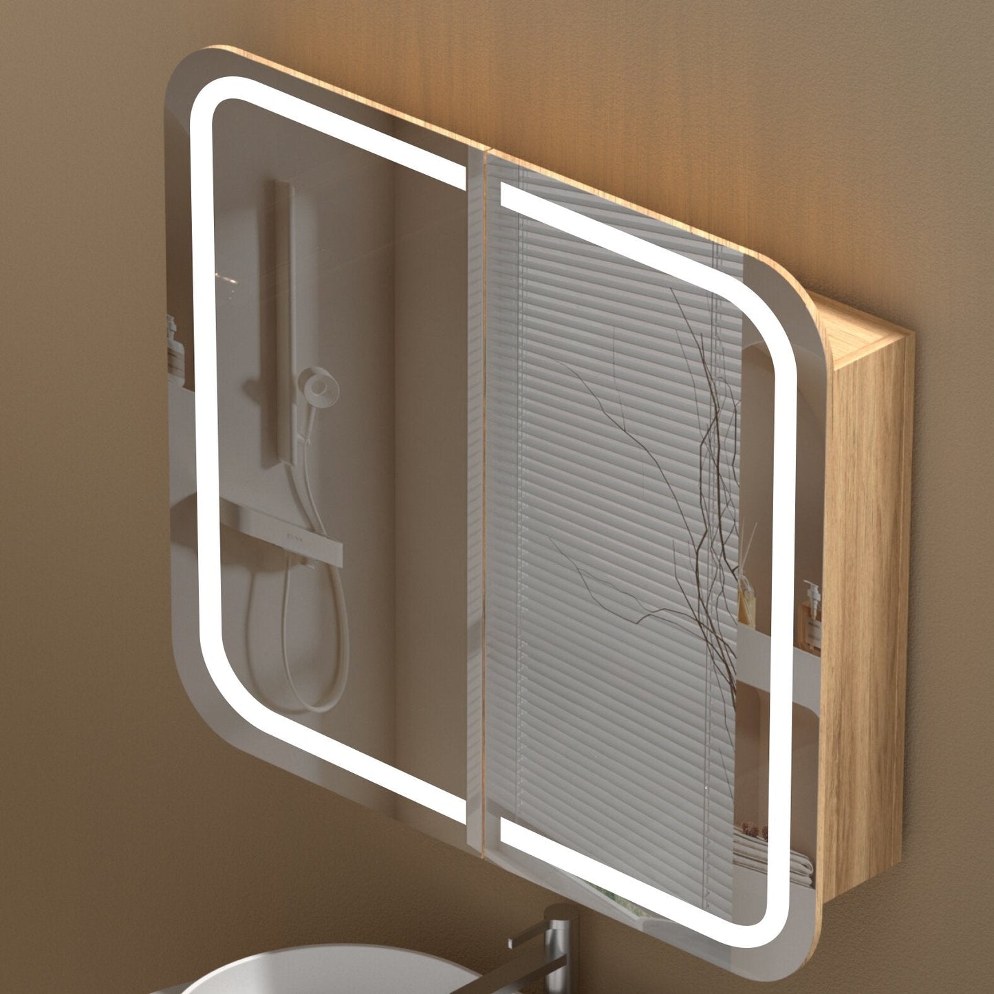 CARYSIL  900x800mm Grand Walnut LED Shaving Cabinet