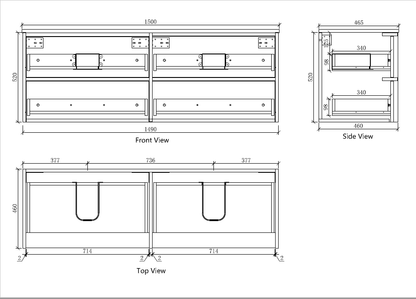 Carysil Fairmont Oak 1500MM Wall Hung Shaker Vanities without Stone Top