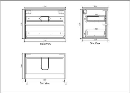Carysil Fairmont Oak 750MM Wall Hung Shaker Vanities without Stone Top