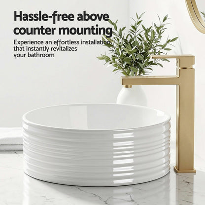 Bathroom Basin Vanity Sink Vessel Ceramic White Round Countertop 36cm