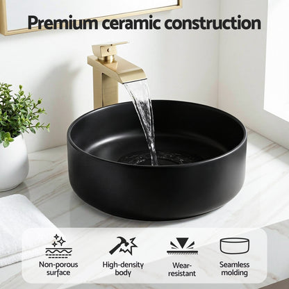 Bathroom Basin Ceramic Vanity Sink Vessel Bowl Wash Matte Black Round Countertop