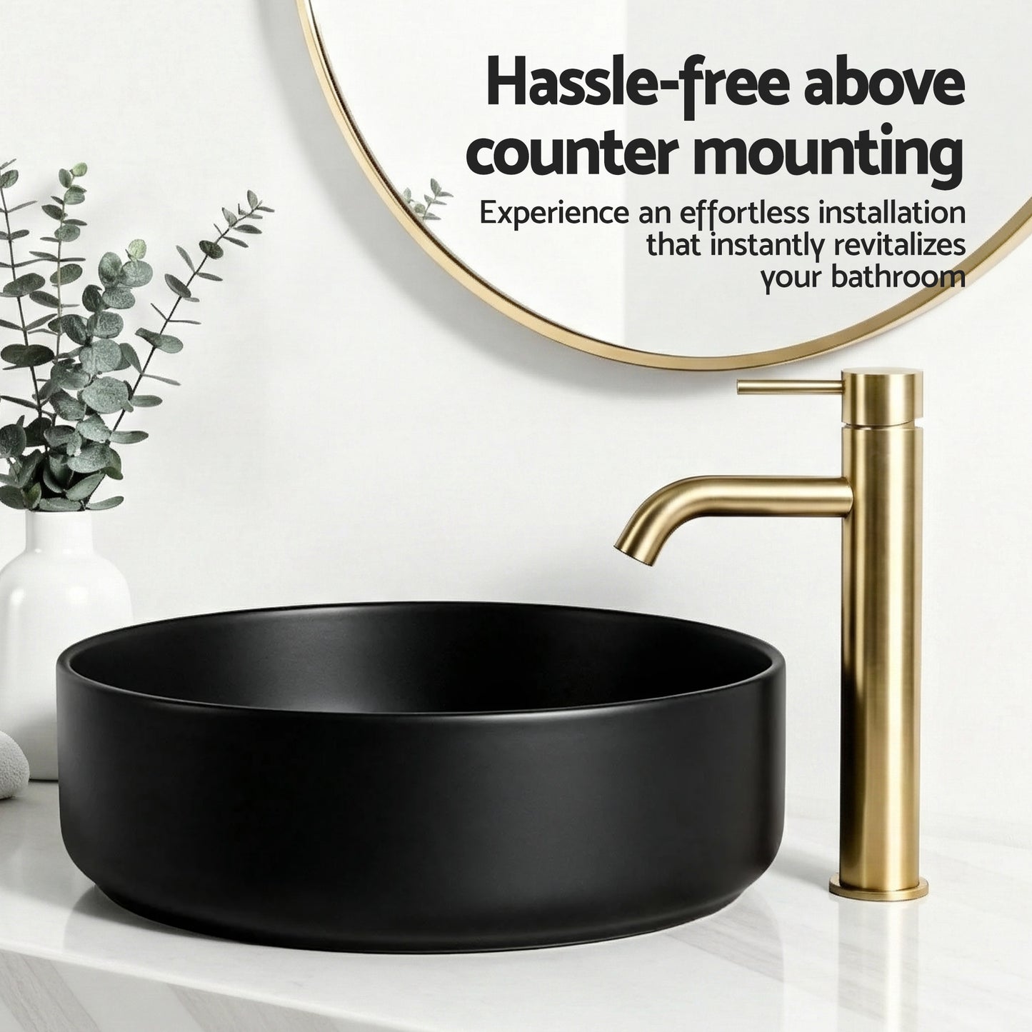 Bathroom Basin Ceramic Vanity Sink Vessel Bowl Wash Matte Black Round Countertop