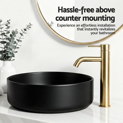 Bathroom Basin Ceramic Vanity Sink Vessel Bowl Wash Matte Black Round Countertop