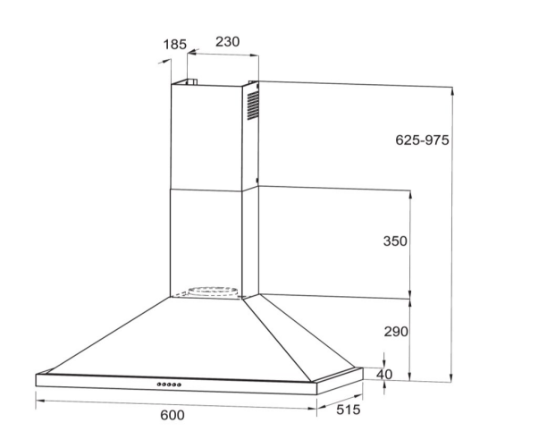 600mm Stainless Steel Canopy Rangehood with Q series Motor