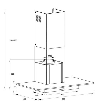 600mm Dilusso Glass Canopy With Q Series Indoor/Outdoor Motor Rangehood