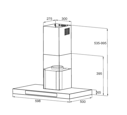 600mm Stainless Steel and Black Display T bar Canopy Rangehood With LED light bar