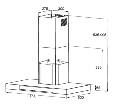 600mm T shape Canopy Rangehood with touch controls and Q series Motor