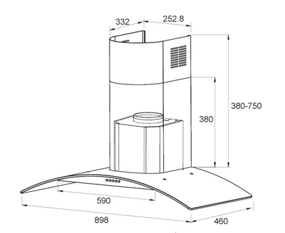 900mm Dilusso Curved Glass Canopy With Q Series Indoor/Outdoor Motor Rangehood