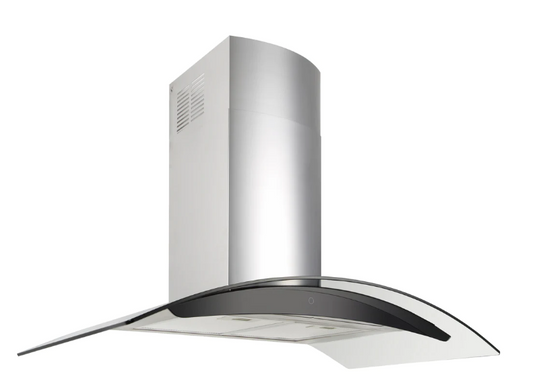900mm Stainless Steel and Curved Glass Canopy Rangehood Motor With LED light bar