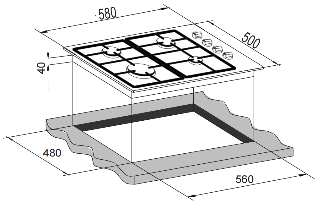 Carysil Built-In Stainless Steel 4 Burner Gas Hob