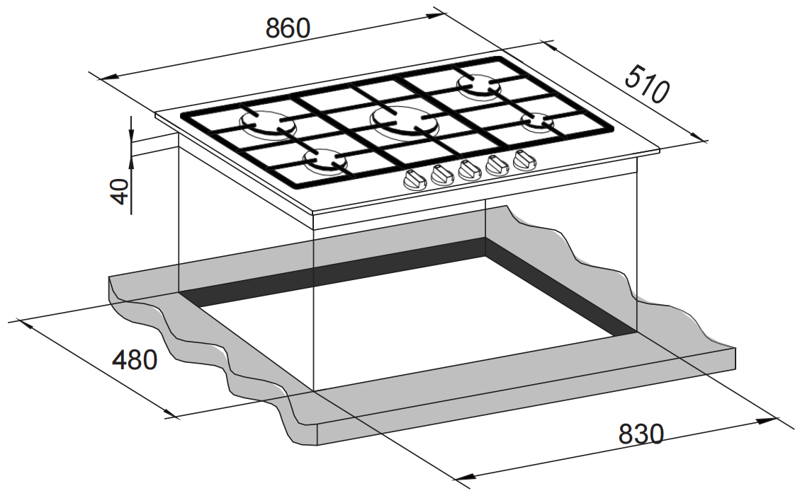 Carysil Built-In Black Glass Gas Cooktop 90cm