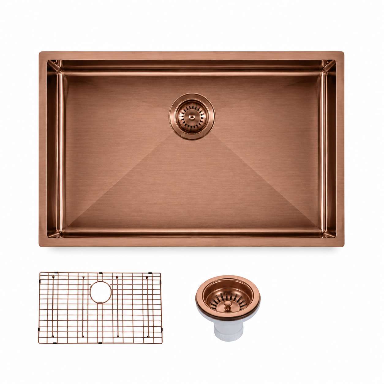 762*457*254mm Rose Gold PVD Hand-made Single Bowl Kitchen Sink(Round Edges)