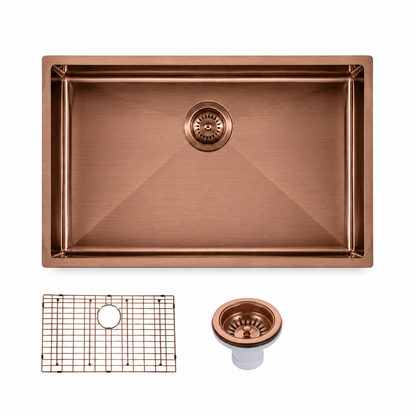 762*457*254mm Rose Gold PVD Hand-made Single Bowl Kitchen Sink(Round Edges)