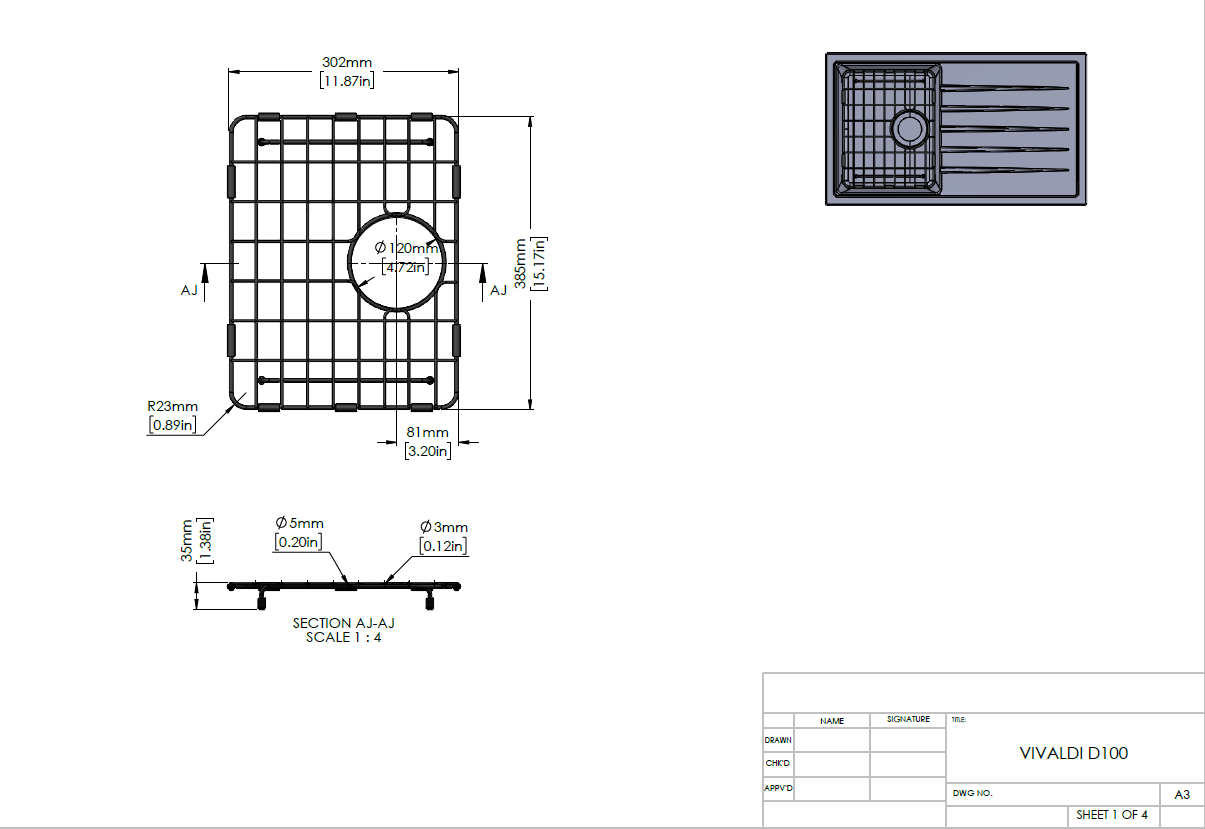 Stainless Steel Gold Sink Grid for Vivaldi D100