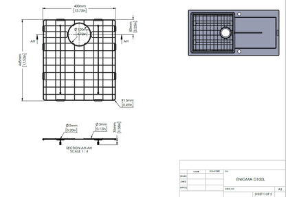 Stainless Steel Gunmetal Sink Grid for Carysil Enigma D100L