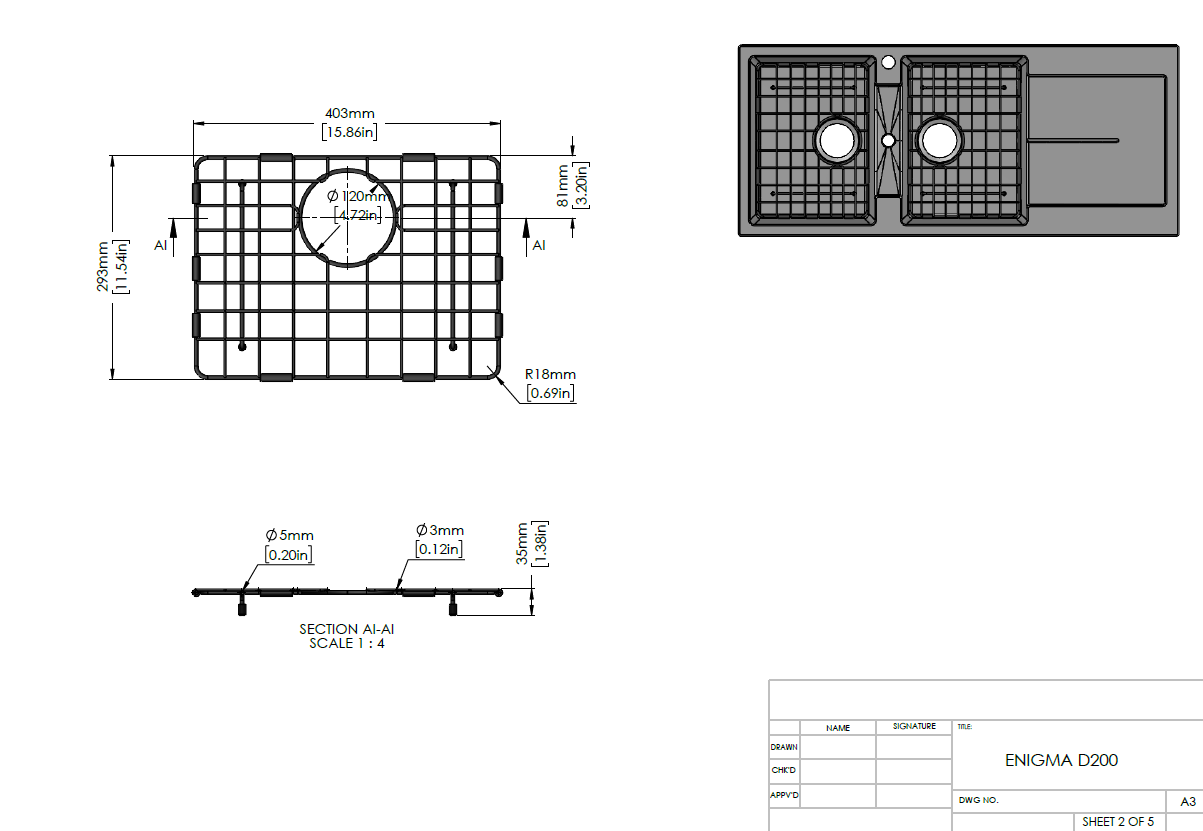 Stainless Steel Chrome Sink Grid for Carysil Enigma D200