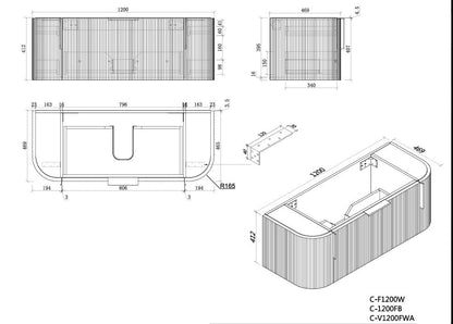Navona 1200MM Wall Hung Forma Series Black Side Drawer Vanities