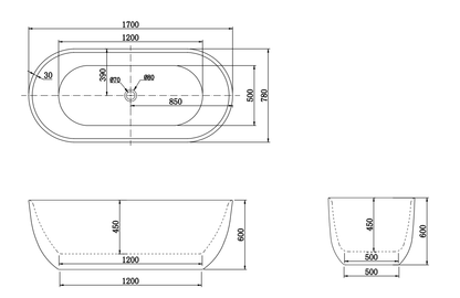 1700x780x600mm Berri Free standing