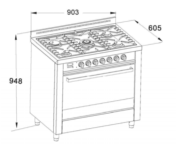900mm Freestanding Dual Fuel Cooker with 5 Sabaf Gas Burners (Ctr Wok burner)