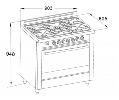 900mm Freestanding Dual Fuel Cooker with 5 Sabaf Gas Burners (Ctr Wok burner)