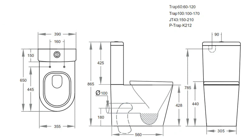 660 x 365 x 875mm Rimless Back To Wall Toilet Suite