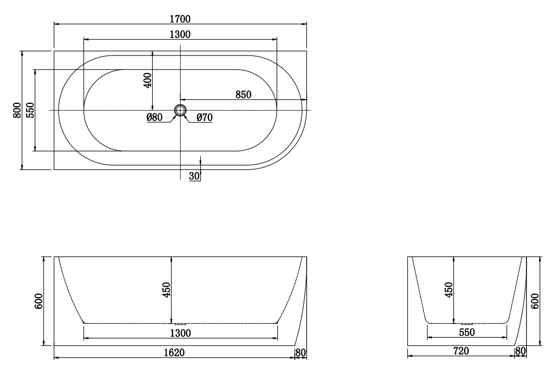 1700x800x600mm Left Corner bathtub Acrylic GLOSSY White Bathtub NO Overflow