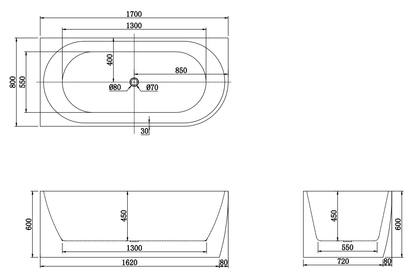 1700x800x600mm Left Corner bathtub Acrylic GLOSSY White Bathtub NO Overflow