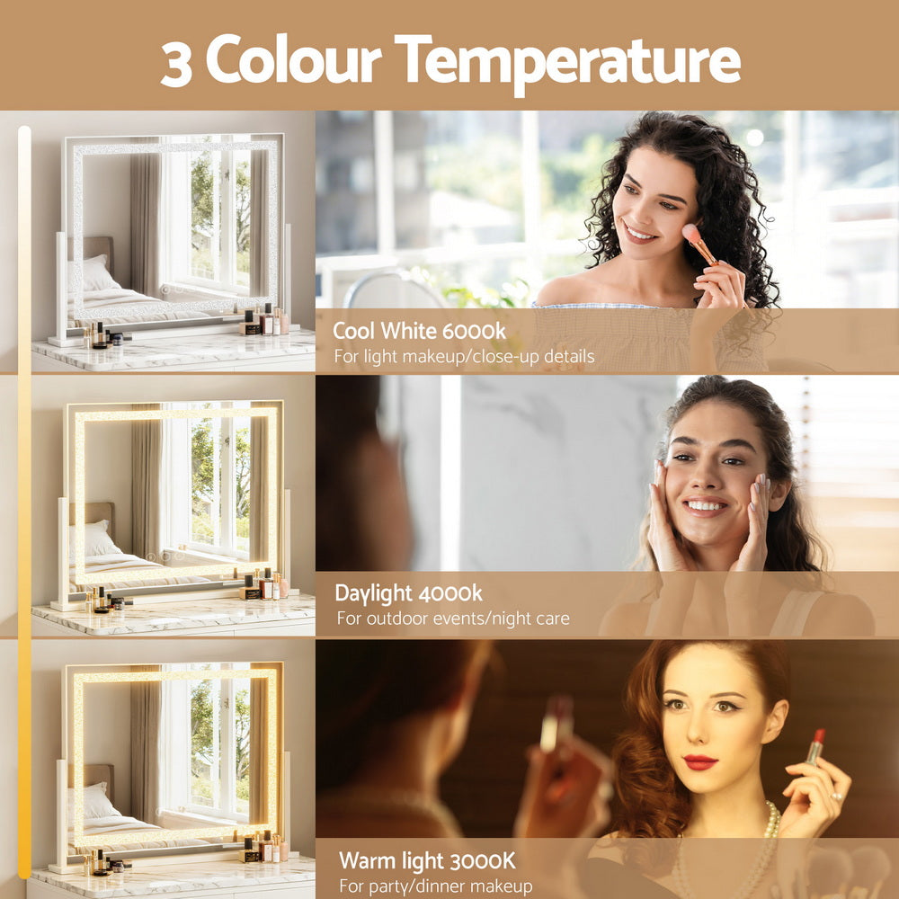 Mirror 60x50cm 360～ Rotatable Vanity Mirror with Lights Crystal LED