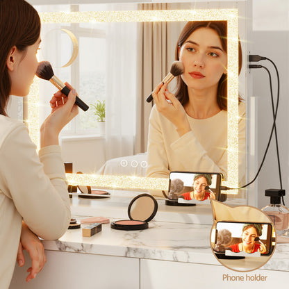 Mirror 60x50cm 360～ Rotatable Vanity Mirror with Lights Crystal LED