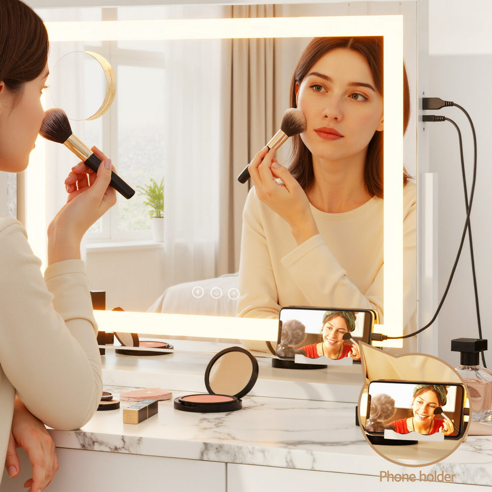 Mirror 80x58cm 360～ Rotatable Vanity Mirror with Lights Bright Light Strip Adjustable