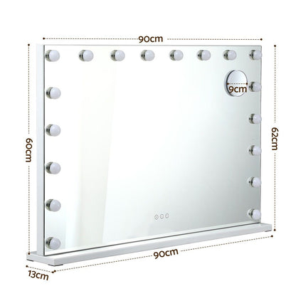 90x60cm Makeup Mirror Large Hollywood Vanity Mirror with 18 Dimmable LED Bulbs