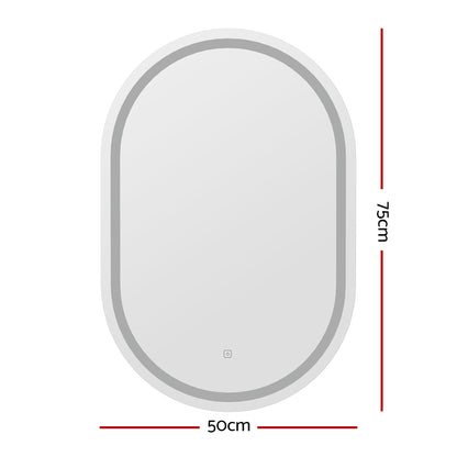 2 LED Wall Mirror With Light 50X75CM Bathroom Decor Oval Mirrors Vanity